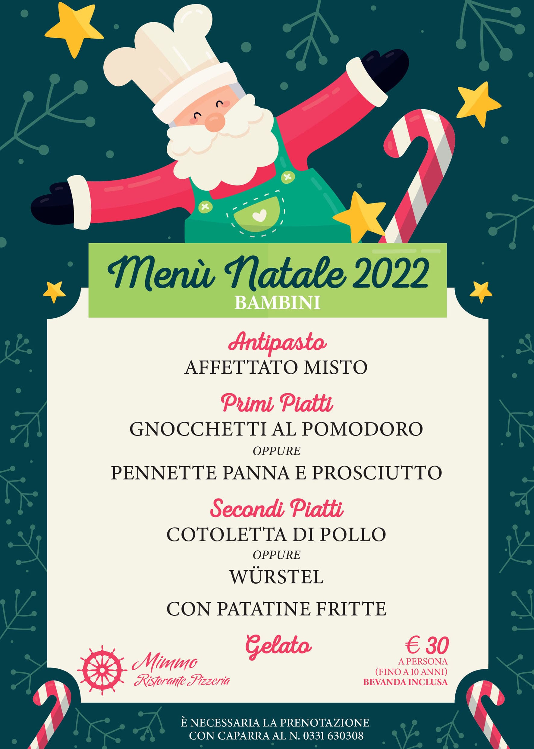 Menù Bambini Natale 2022 del Ristorante Pizzeria da 
       Mimmo
